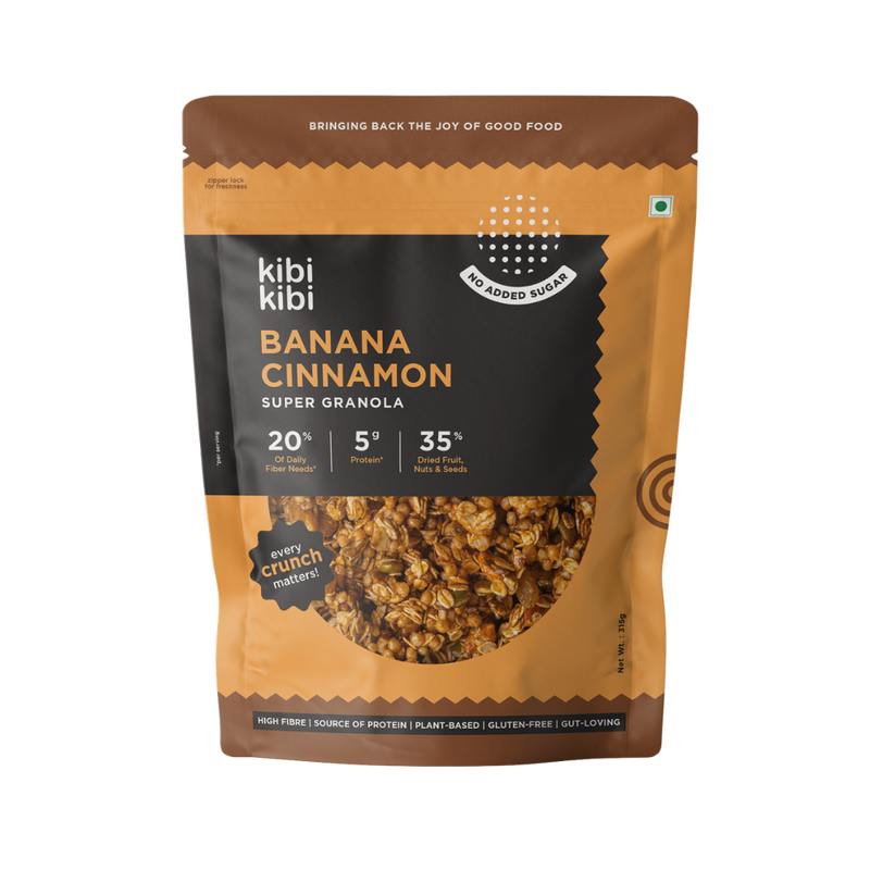 Banana Cinnamon Super Granola 315g pack – healthy breakfast granola with real banana and cinnamon, no added sugar